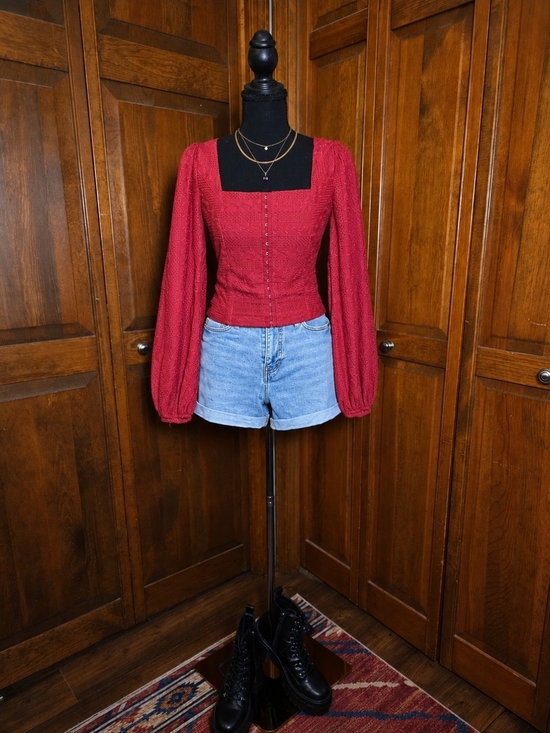 Altar'd State Tops - Altar'd State Red Square-Neck Button-Front Peasant Top